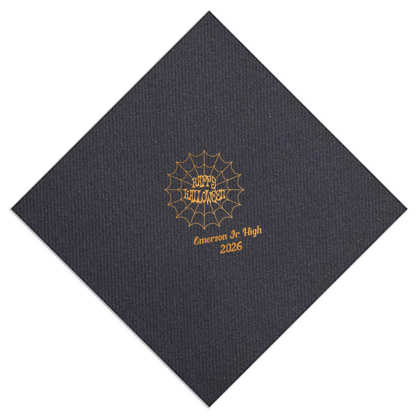 Celebrate halloween in style! If you are throwing a halloween party a custom napkin will enchant your guests. The spooky spiderweb graphic has a funky font for that elevated touch to your party. 