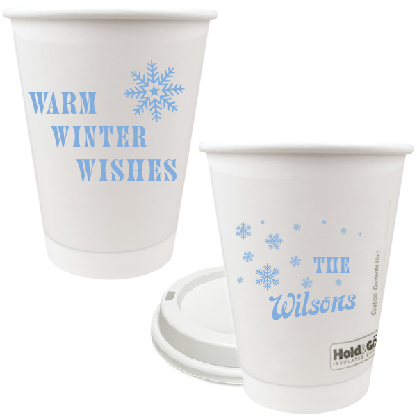 50 Warm Winter Wishes Snowflake Cup - Personalized Christmas 12-oz. Double Wall Paper Hot Cup (Ink)
