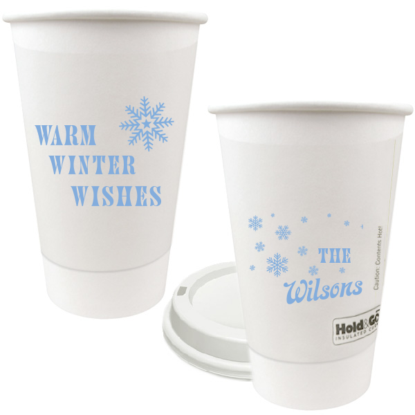 50 Warm Winter Wishes Snowflake Cup - Personalized Christmas 16-oz. Double Wall Paper Hot Cup (Ink)