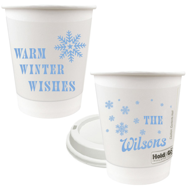 50 Warm Winter Wishes Snowflake Cup - Personalized Christmas 8-oz. Double Wall Paper Hot Cup (Ink)
