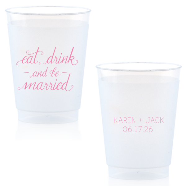 Toast to wedded bliss with the Eat, Drink and Be Married Cup, where a gentle cascade of words invites a night of celebration. The couple's names and wedding date on the reverse side add a personal seal to this jubilant toast.