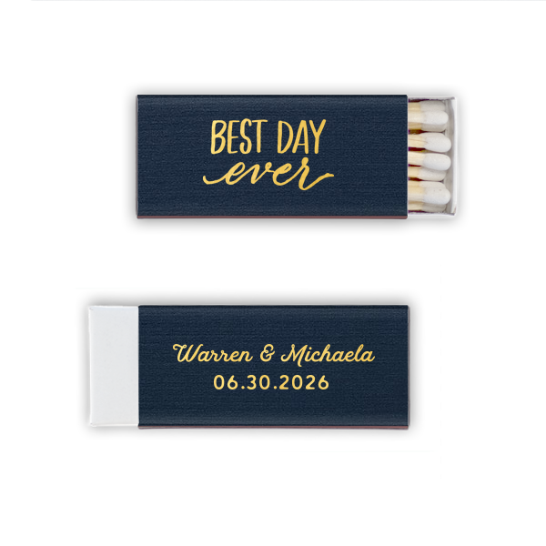 50 Traditional Script Names Best Day Ever Wedding Match - Personalized Anniversary Mini Matchbox (Foil)