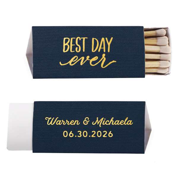 50 Traditional Script Names Best Day Ever Wedding Match - Personalized Anniversary Triangle Matchbox (Foil)