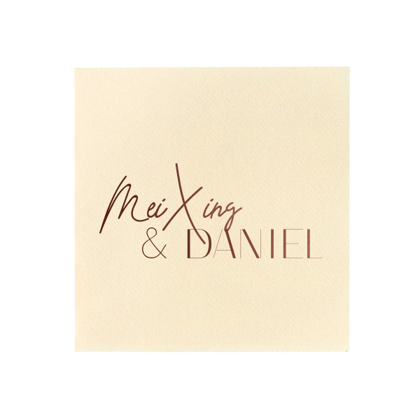 50 White Lotus Wedding Couples Names Napkin - Personalized Petite Cocktail Napkin (Foil)