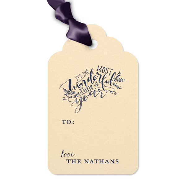 50 The Most Wonderful Time Letterpress Tag - Personalized Christmas Round Arch Gift Tag (Letterpress)