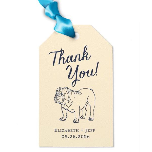 ForYourParty's chic Poptone Pastel Pink Luggage Gift Tag with Satin Copper Penny Foil has a Bulldog graphic and is good for use in Animals themed parties and will give your party the personalized touch every host desires.