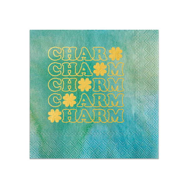 50 St. Patrick's Day Charm Clover Napkin - Personalized Cocktail Napkin (Foil)
