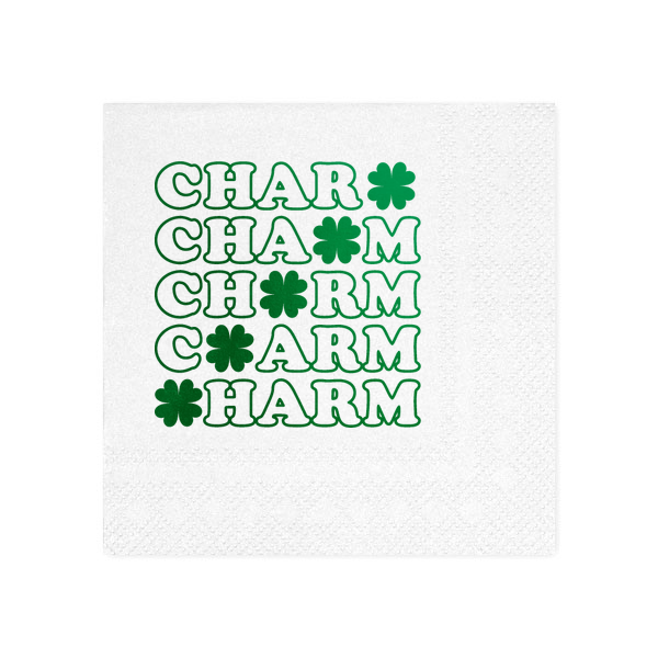 50 St. Patrick's Day Charm Clover Napkin - Personalized Cocktail Napkin (Foil)
