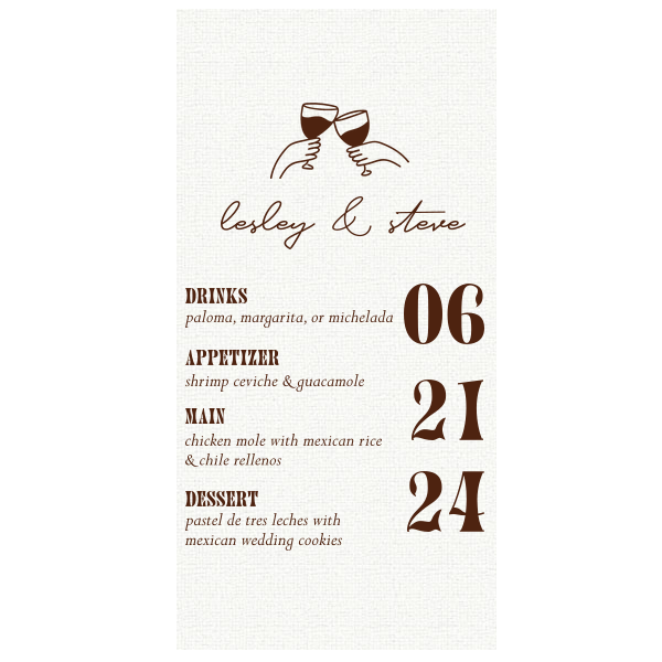25 Sunburst Initial & Toasting Glass Menu - Personalized Menu (4 x 8) (Foil)