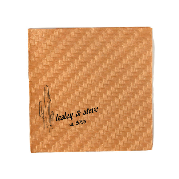 The Desert Sunburst Cactus Napkin features a minimalist cactus illustration and rustic typography of the couple’s names and event date for a charming western-inspired touch. Customize yours to bring personality and cohesive style to your celebration. A natural choice for weddings or outdoor receptions.