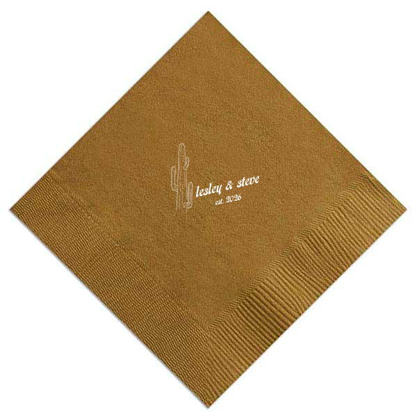 The Desert Sunburst Cactus Napkin features a minimalist cactus illustration and rustic typography of the couple’s names and event date for a charming western-inspired touch. Customize yours to bring personality and cohesive style to your celebration. A natural choice for weddings or outdoor receptions.