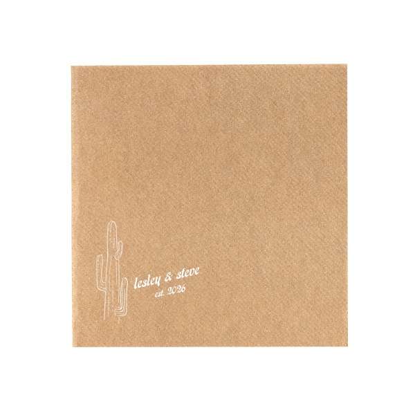The Desert Sunburst Cactus Napkin features a minimalist cactus illustration and rustic typography of the couple’s names and event date for a charming western-inspired touch. Customize yours to bring personality and cohesive style to your celebration. A natural choice for weddings or outdoor receptions.