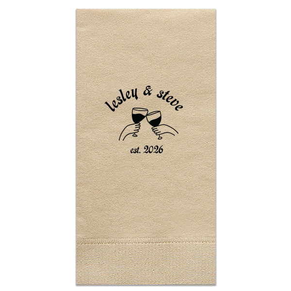 This Minimalist Cheers Names and Date Cocktail Napkin features soft beige paper, clinking glass illustrations, with your names and an establishing date in a clean circular layout. Add a simple, personalized touch guests will appreciate. Perfect for weddings, engagement parties, or anniversary celebrations.