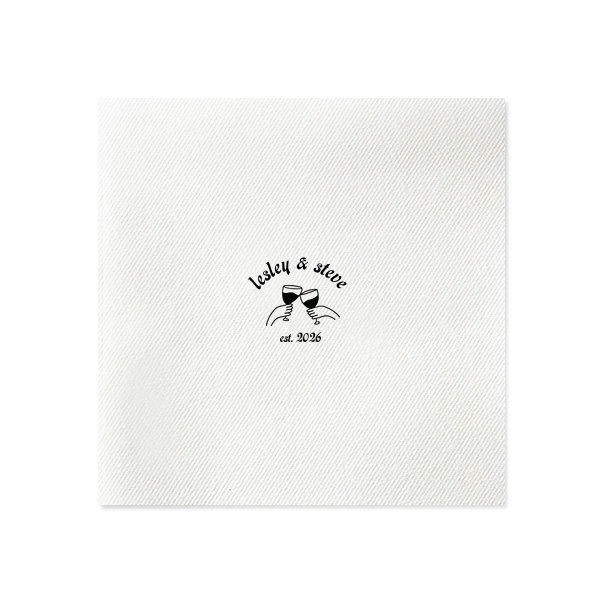 This Minimalist Cheers Names and Date Cocktail Napkin features soft beige paper, clinking glass illustrations, with your names and an establishing date in a clean circular layout. Add a simple, personalized touch guests will appreciate. Perfect for weddings, engagement parties, or anniversary celebrations.