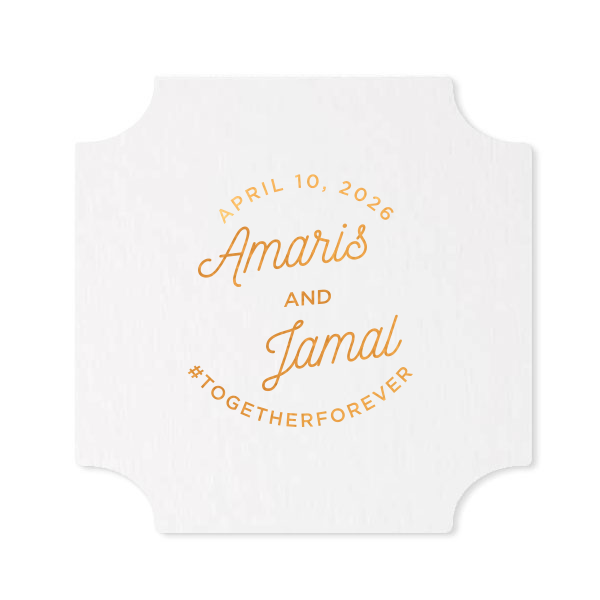 Toast to elegance with the Elegant Modern Script Name & Hashtag Coaster, where love circles timelessly. The couple's names dance in a chic script, crowned by the celebration date and grounded with a bespoke hashtag, inviting guests to share the joy. It's a classy touch to any refined celebration. 