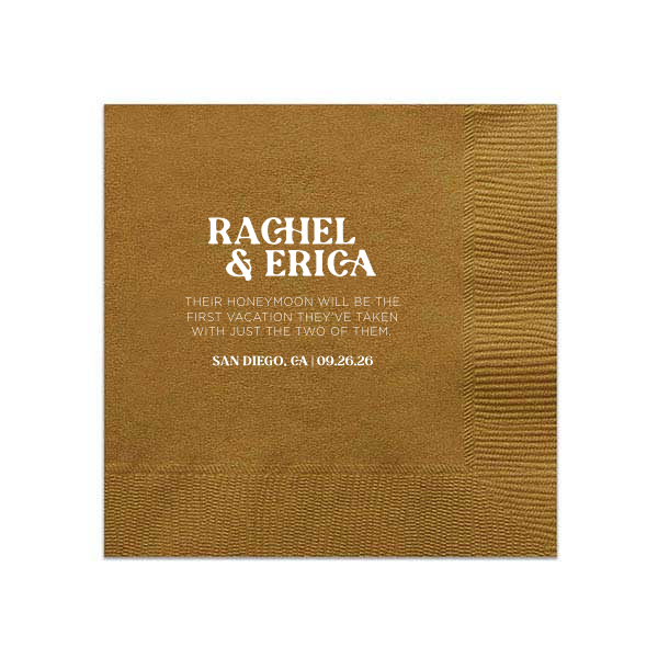 Custom Bronze Cocktail Napkin with Matte White Foil can be personalized to match your party's exact theme and tempo.