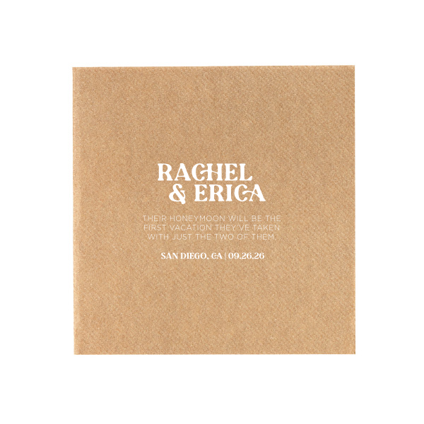 Custom Bronze Cocktail Napkin with Matte White Foil can be personalized to match your party's exact theme and tempo.