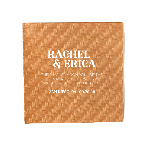 Custom Bronze Cocktail Napkin with Matte White Foil can be personalized to match your party's exact theme and tempo.