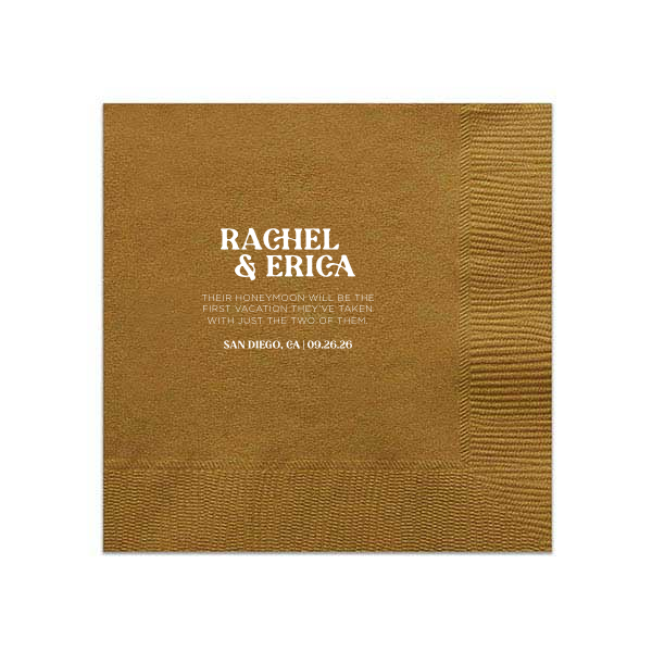 Custom Bronze Cocktail Napkin with Matte White Foil can be personalized to match your party's exact theme and tempo.
