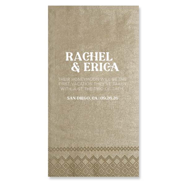 Custom Bronze Cocktail Napkin with Matte White Foil can be personalized to match your party's exact theme and tempo.