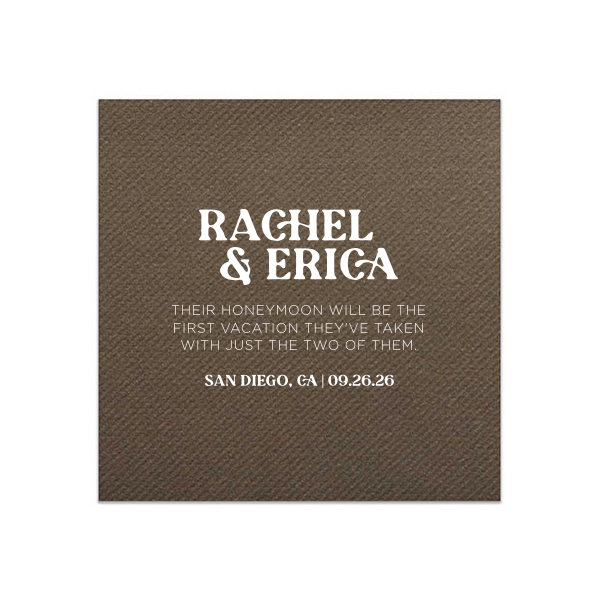 Custom Bronze Cocktail Napkin with Matte White Foil can be personalized to match your party's exact theme and tempo.