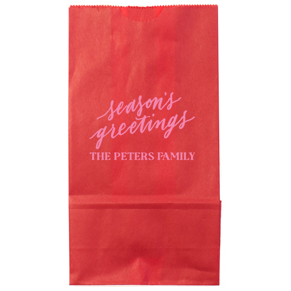 25 Season’s Greetings Holiday Gift Bag - Personalized Christmas Popcorn Bag (Foil)