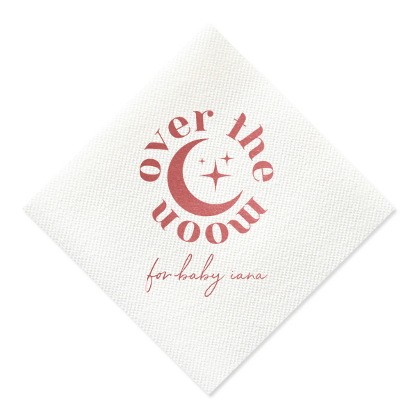 50 Over The Moon Baby Shower Napkin - Personalized Petite Cocktail Napkin (Foil)