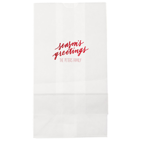 25 Season’s Greetings Holiday Gift Bag - Personalized Christmas Lunch Bag (Foil)