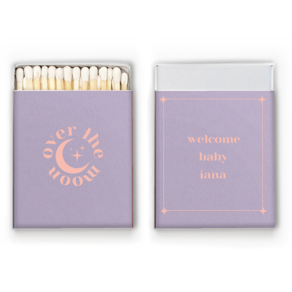 50 Over the Moon Baby Shower Matchbox - Personalized Square Matchbox (Foil)