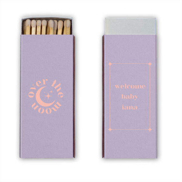 50 Over the Moon Baby Shower Matchbox - Personalized Candle Matchbox (Foil)