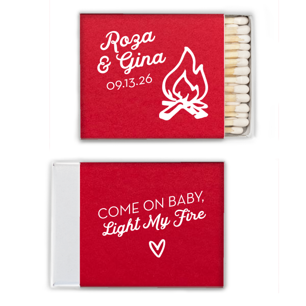 50 Light My Fire Match - Personalized Wedding Square Matchbox (Foil)