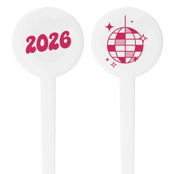 ForYourParty's chic Matte Fuchsia Round Stir Stick with Matte Fuchsia Foil has a Disco Ball graphic and is good for use in Birthday, New Years, Trendy themed parties and are a must-have for your next event—whatever the celebration!