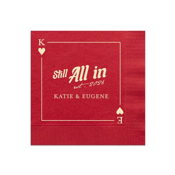 50 Hearts Playing Card Still All In Napkin - Personalized Cocktail Napkin (Foil)