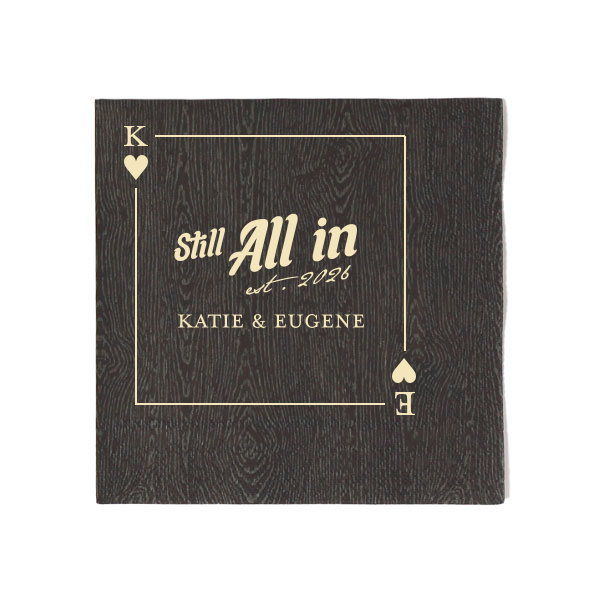 50 Hearts Playing Card Still All In Napkin - Personalized Cocktail Napkin (Foil)