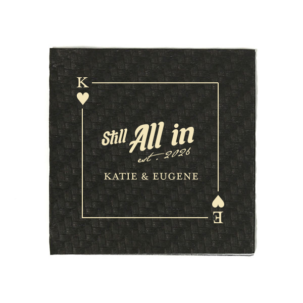 50 Hearts Playing Card Still All In Napkin - Personalized Cocktail Napkin (Foil)