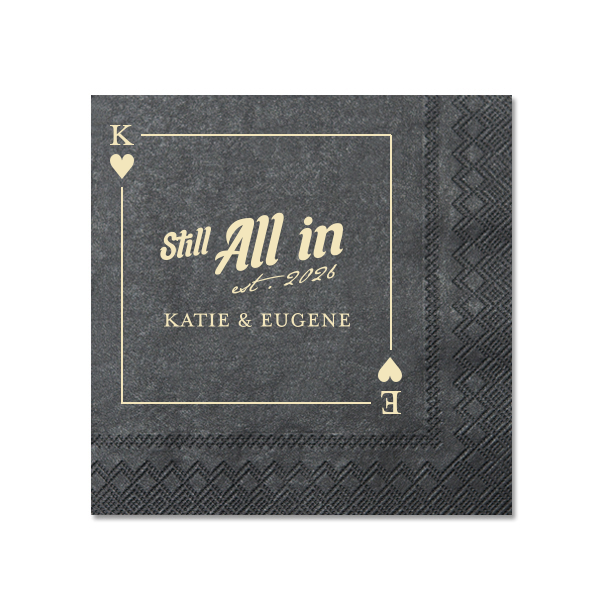 50 Hearts Playing Card Still All In Napkin - Personalized Cocktail Napkin (Foil)