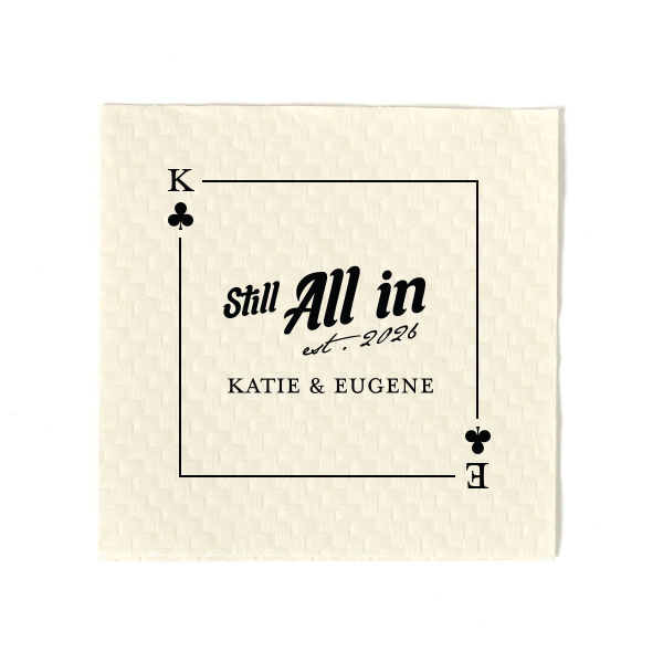 50 Clubs Playing Card Still All In Napkin - Personalized Cocktail Napkin (Foil)