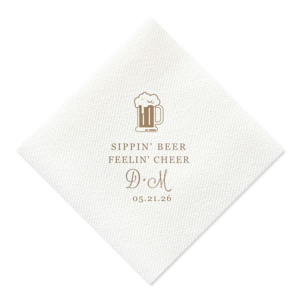 Custom Sand Cocktail Napkin with Matte White Foil has a Brew graphic and is good for use in Drinks themed parties and can be customized to complement every last detail of your party.