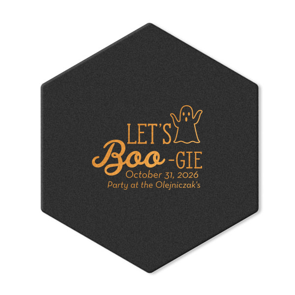 Our custom Black with Silver back Nouveau Coaster with Shiny Copper Foil has a Ghost graphic and is good for use in Halloween themed parties and will impress guests like no other. Make this party unforgettable.