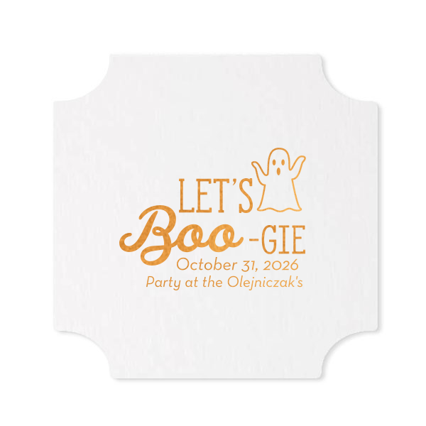 Our custom Black with Silver back Nouveau Coaster with Shiny Copper Foil has a Ghost graphic and is good for use in Halloween themed parties and will impress guests like no other. Make this party unforgettable.