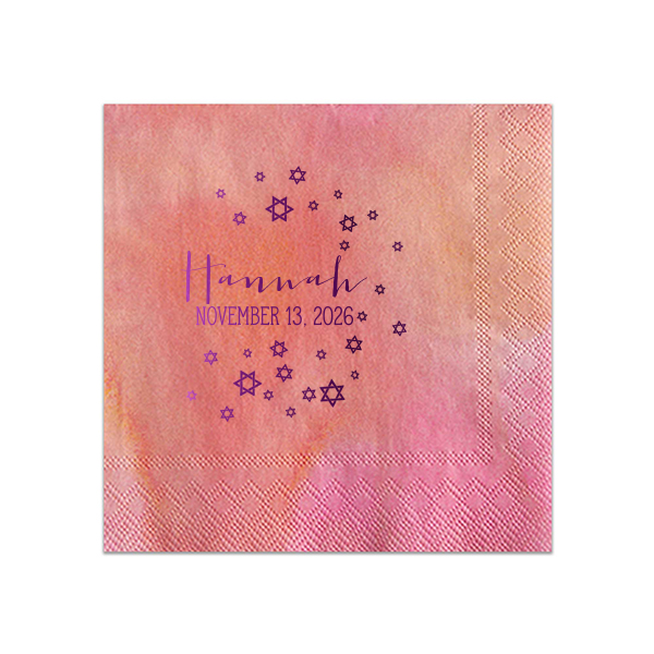 ForYourParty's elegant Fuchsia Cocktail Napkin with Shiny Amethyst Foil has a Star of David Frame graphic and is good for use in Jewish Symbols, Halloween, Frames themed parties and couldn't be more perfect. It's time to show off your impeccable taste.