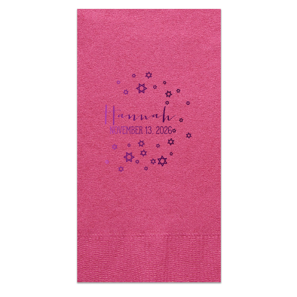 ForYourParty's elegant Fuchsia Cocktail Napkin with Shiny Amethyst Foil has a Star of David Frame graphic and is good for use in Jewish Symbols, Halloween, Frames themed parties and couldn't be more perfect. It's time to show off your impeccable taste.