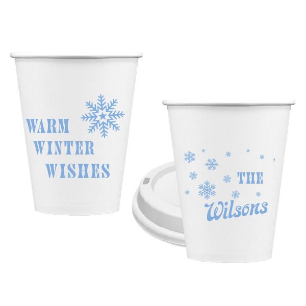 50 Warm Winter Wishes Snowflake Cup - Personalized Christmas 8-oz. Single Wall Paper Hot Cup (Ink)