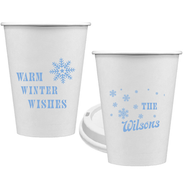 50 Warm Winter Wishes Snowflake Cup - Personalized Christmas 12-oz. Single Wall Paper Hot Cup (Ink)