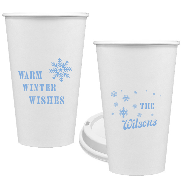 50 Warm Winter Wishes Snowflake Cup - Personalized Christmas 16-oz. Single Wall Paper Hot Cup (Ink)