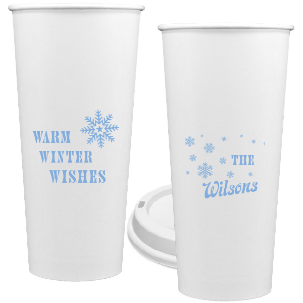 50 Warm Winter Wishes Snowflake Cup - Personalized Christmas 24-oz. Single Wall Paper Hot Cup (Ink)