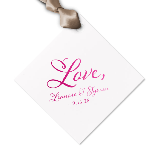 Our custom Poptone Peach Arch Gift Tag with Shiny Fuchsia Foil can be personalized to match your party's exact theme and tempo.