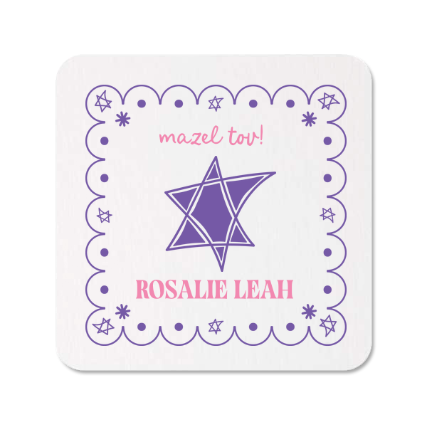 50 Star of David Frame Photo Coaster - Personalized Square Coaster (Photo)