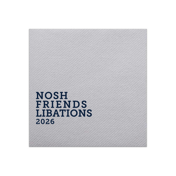 Invite delight with Nosh Napkins, the quintessential companion for laid-back gatherings. With "Nosh, Friends, Libations" delightfully stacked, these napkins set the stage for light bites and lively banter. Add a personal touch and watch casual get-togethers transform into cherished memories. Let's enjoy a nosh with style!