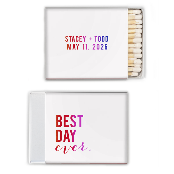 50 Stacked Best Day Ever Name and Date Wedding Match - Personalized Anniversary Square Matchbox (Foil)